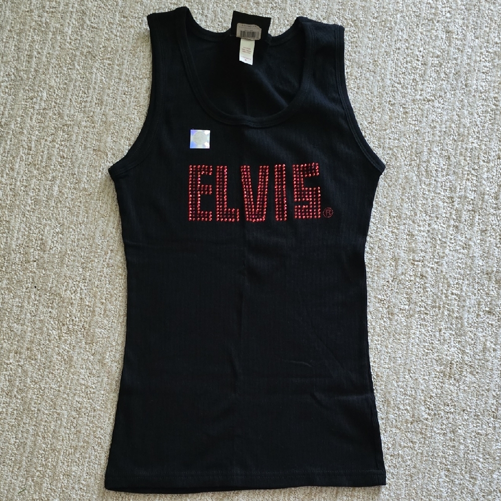 Elvis Black Tank Top with Red Accents